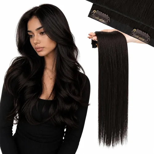 Vista 31 de Moresoo Genius - Extensiones de cabello humano real con clip, color negro azabache, invisibles, sin costuras, de trama de piel sintética