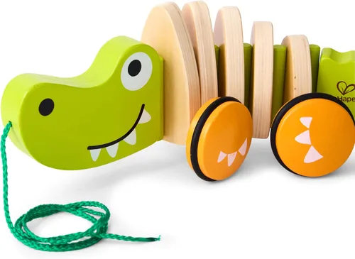 Vista 3 de Hape Croc de madera Walk-A-Long para bebés Juguete para caminar para niños pequeños de 12 meses en adelante