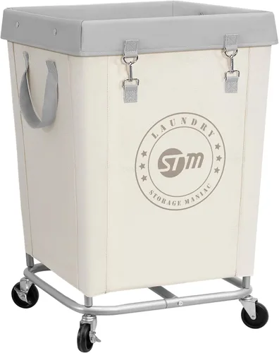 Vista 10 de STORAGE MANIAC Cesto de lavandería comercial con marco de acero resistente, carro de cesta de lavandería industrial de 320 L con ruedas para hotel
