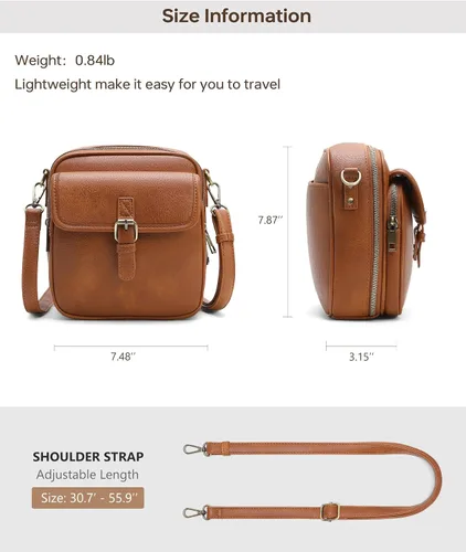 Vista 5 de Bolso bandolera pequeño de cuero vegano para mujeres y hombres, bolso cruzado vintage con ranuras para tarjetas