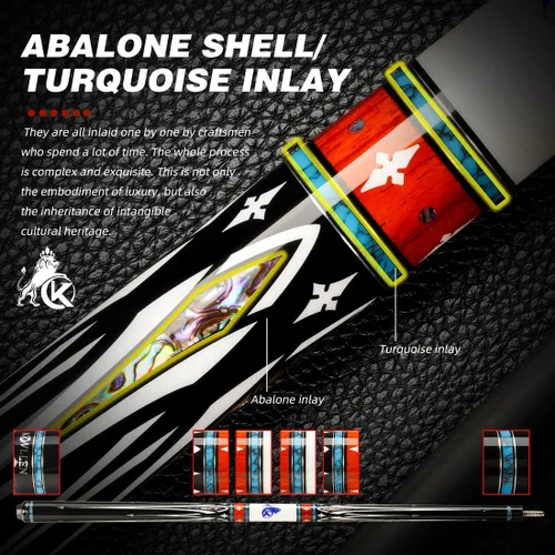 Vista 5 de KONLLEN Carbon Fiber Pool Cue Stick 58 Inch 19oz 12.5/10.5mm tip Billiard Cue Low deflection performance,3/8x8 joint,adjustable