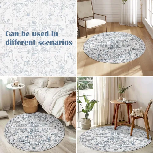 Vista 263 de jinchan Lima - Alfombra simétrica floral geométrica lavable, alfombra de entrada de medio círculo de 2 x 3, alfombra de media luna, suave y Azul
