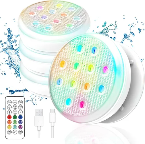 Vista 10 de Luces de piscina, luces LED sumergibles recargables con control remoto, imán integrado, 16 luces flotantes que cambian de color, luces subacuáticas