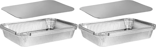 Vista 8 de PLASTICPRO Moldes de Aluminio Desechables para Llevar de Papel de Aluminio Oblongos para Hornear de 4 LB de 12'' X 8'' X 2'' Pulgadas Con Tapas