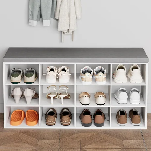 Vista 10 de Aenuert Zapatero de 9 cubos, organizador de zapatos de madera de 3 niveles, banco organizador de zapatos multifuncional para entrada, vestíbulo