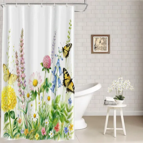 Vista 46 de Batmerry Maritime Nautical Hookless Shower Curtain with Snap in Liner Set, Anchors Ship Wheel Bath Curtain Magnetic Hem Quick-Drying Waterproof