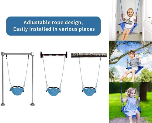 Vista 3 de Columpio tejido a mano para niños, columpio para niños con cuerdas ajustables, juego de columpio seguro para niños, para interiores, exteriores