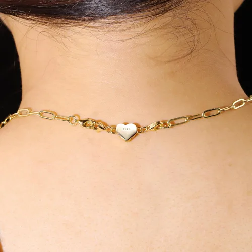 Vista 8 de Collar magnético de corazón de oro de 14 quilates, cierres y cierres de plata de ley 925, cierre de langosta doble, cierres magnéticos de joyería