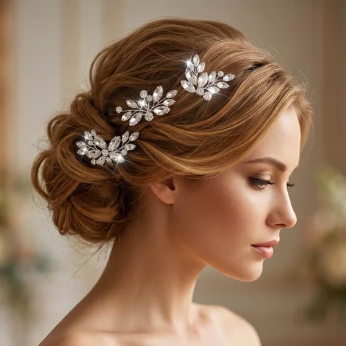 Vista 8 de Unicra Horquillas para el pelo de cristal negro plateado con diamantes de imitación, piezas de pelo de novia, accesorios para novias y mujeres