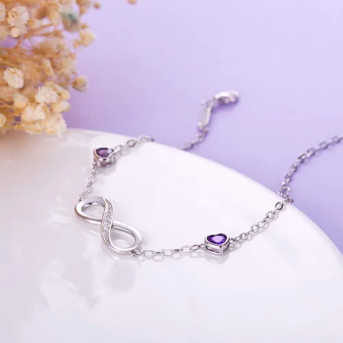 Vista 5 de Pulseras Infinity Love para mujer, pulsera de plata de ley 925 para mujer, pulsera de símbolo de amor, pulsera ajustable, regalo de cumpleaños, día