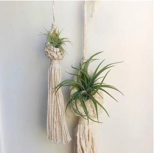 Vista 8 de 2 soportes para plantas de aire de macramé, cordón de algodón, colgador de plantas de aire, mini macetas colgantes para decoración de dormitorio