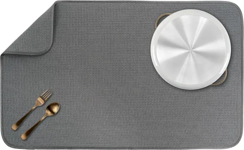Vista 16 de S&T INC. Tapete de microfibra para secado de platos, reversible y absorbente para cocina, de 16 x 18 pulgadas, color negro