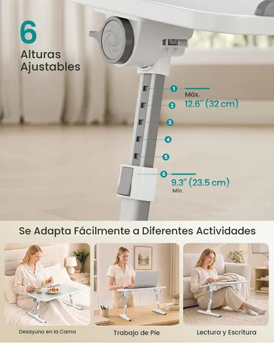Vista 4 de SONGMICS Escritorio de cama para laptop, escritorio de regazo ajustable Gris