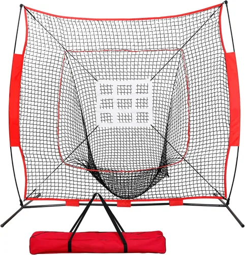Vista 9 de F2C 7'x7' Baseball and Softball Practice Net Portable Hitting Pitching Net with Strike Zone Target, Carry Bag, for All Skill Levels
