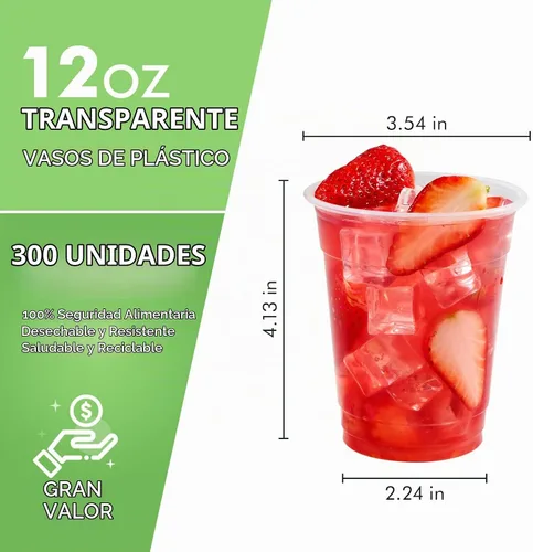 Vista 2 de FOCUSLINE Paquete de 300 vasos de plástico transparente desechables de 12 oz, vasos de plástico transparente desechables, vaso para beber para agua