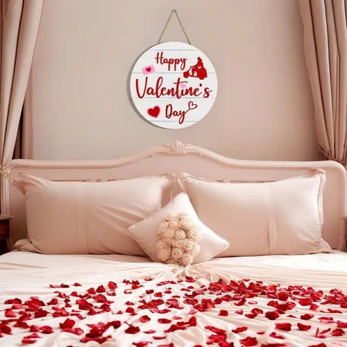 Vista 6 de Letrero de madera 3D de bienvenida para el día de San Valentín, decoración del hogar para porche de granja (estilo rojo y rosa 1)