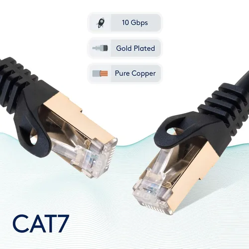 Vista 3 de Cable Ethernet Cat 7, cable de conexión de red negro, 6 pies, 10 Gbps, LAN, 600 MHz, cobre, 26 AWG S/FTP CAT7, rendimiento de Internet de alta