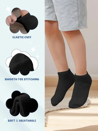 Vista 4 de URATOT 24 pares de calcetines de corte bajo para niños Calcetines tobilleros atléticos de media amortiguación para niños o niñas
