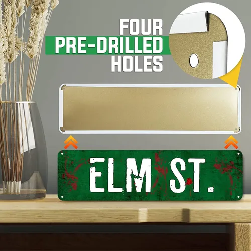 Vista 3 de Elm St Street - Placa de metal rústica para decoración de pared (4 x 16 pulgadas)