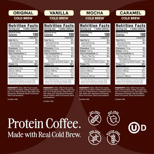 Vista 2 de PRES - Café proteico, variedad, alto en proteínas, cerveza fría real, 0.71 onzas de proteína, 0.4 oz de azúcar, 100 calorías, aperitivos