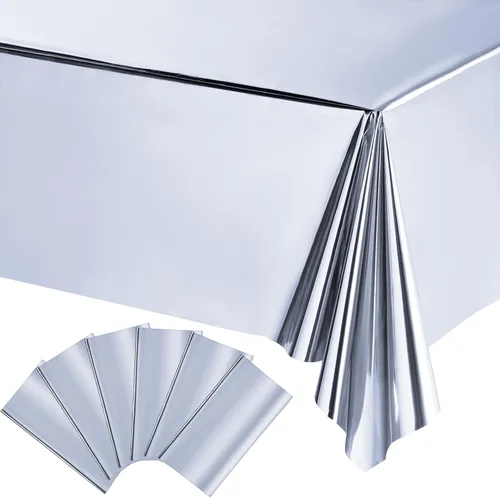 Vista 11 de Tatuo Juego de 3 manteles de mesa de fiesta rectangulares de papel de aluminio, mantel de mesa de plástico brillante impermeable de 54 x 108 Dorado