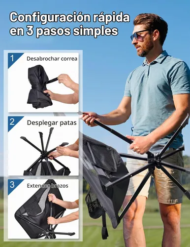 Vista 2 de Docusvect Silla de camping portátil giratoria para adultos Negro