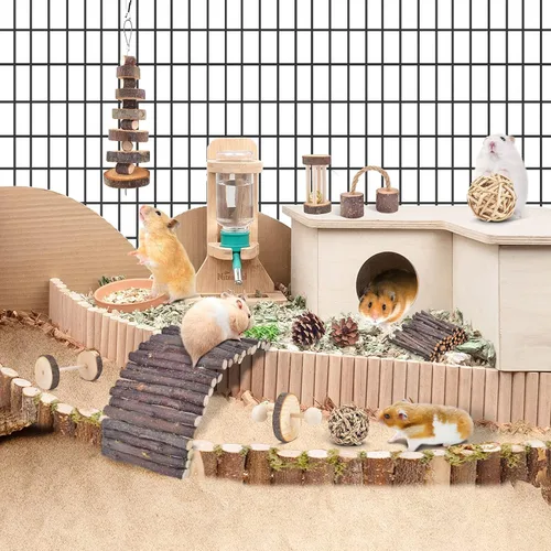 Vista 7 de ERKOON Paquete de 11 juguetes masticables de chinchillas, accesorios para el cuidado de los dientes, rodillo de escalera de madera de manzana