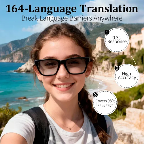 Vista 3 de Lentes inteligentes AI con traducción en tiempo real y asistente de voz, lentes de sol Bluetooth con llamadas de cancelación de ruido, música