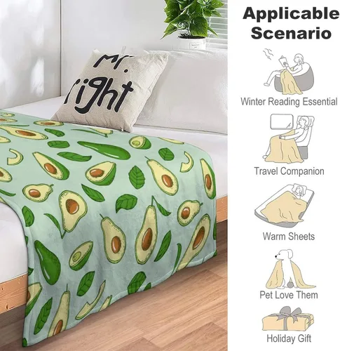 Vista 7 de Manta de aguacate para regalo, 40 x 30 pulgadas, bonita manta para niños, niñas, niños, manta verde suave y mullida para regazo y silla