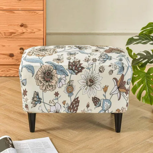 Vista 12 de Funda elástica otomana rectangular para taburete, funda de elastano estampada para reposapiés, protector antideslizante para reposapiés, con parte #1