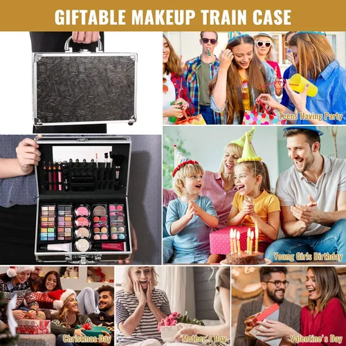 Vista 6 de Kit completo de maquillaje para adolescentes y mujeres, estuche de tren de belleza con juego de cosméticos de iniciación, caja de regalo de San