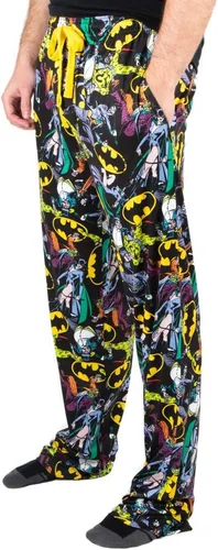 Vista 2 de Batman Logos & DC Comics Personajes Todo Sobre Estampado Hombre Pantalones De Pijama Negro