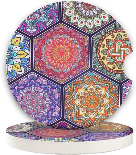 Vista 17 de LogHog Posavasos de cerámica para automóvil de 2.56 pulgadas, diseño adorable de abeja: no te preocupes, Bee Happy - Portavasos perfectos