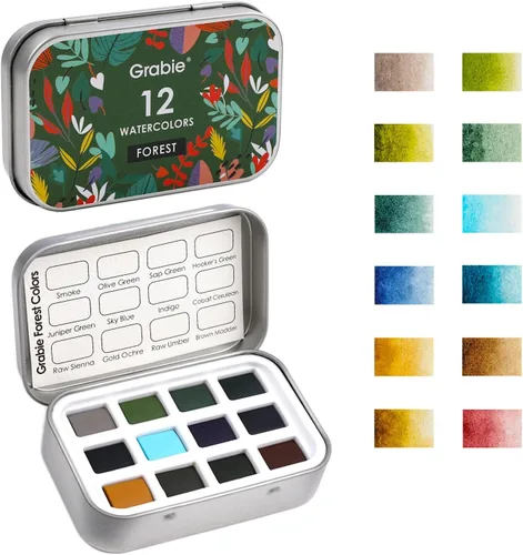Vista 11 de Grabie Juego de 12 acuarelas de bolsillo, juego de pintura de acuarela de viaje, pinturas de acuarela, suministros de arte para pintura, gran juego