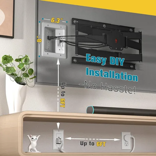 Vista 4 de Ocultacables de TV para TV montada en pared, kit de gestión de cables en pared, caja de tomacorriente – Ocultacables de doble tomacorriente