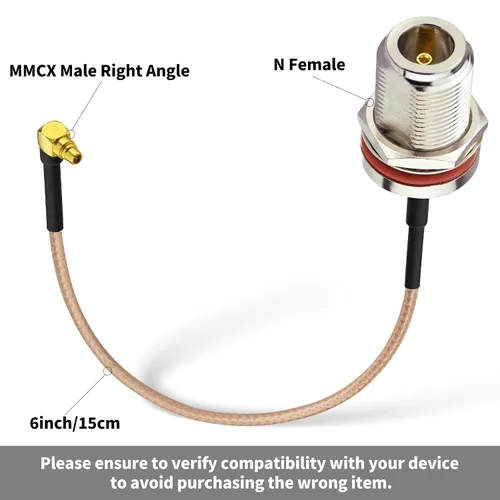 Vista 2 de Superbat MMCX macho de ángulo recto a N conector hembra, cable coaxial RG316 de 6 pulgadas 2 piezas para aplicaciones de RF, radios SDR