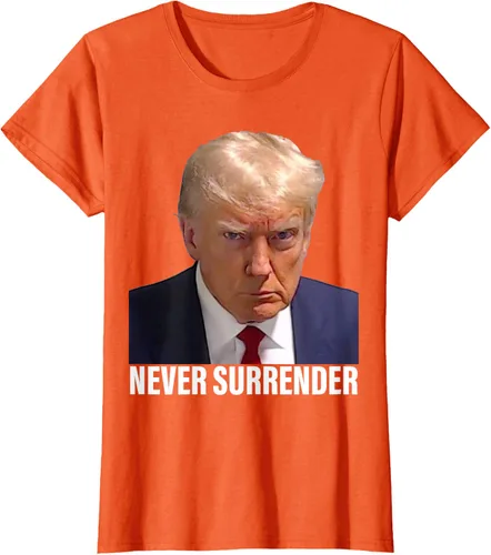 Vista 42 de Camiseta Pro Trump Mugshot Never Surrender para hombre y mujer, Negro