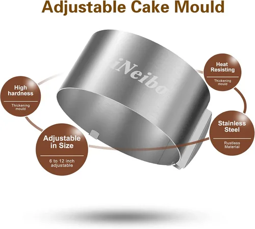 Vista 4 de iNeibo Anillo para pastel, juego de moldes ajustables de 6 a 12 pulgadas, anillo de pastelería de acero inoxidable, anillo de mousse, molde