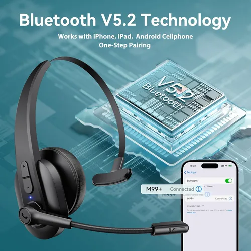 Vista 6 de Sarevile Auriculares Bluetooth con dongle USB para computadora, auriculares inalámbricos de una sola oreja con micrófono de cancelación de ruido