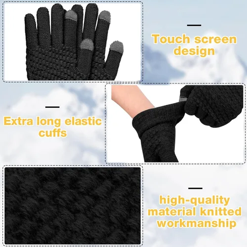 Vista 5 de SATINIOR 8 pares de guantes de invierno para niños, forro polar, guantes de punto elástico para pantalla táctil, guantes cálidos para niños, Negro