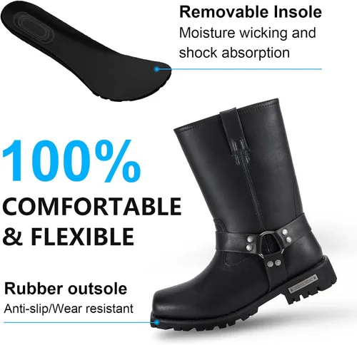 Vista 3 de Botas de motocicleta para hombre, impermeables, de piel sintética, botas de media pantorrilla para hombres