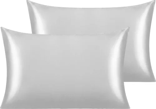 Vista 82 de NTBAY Paquete de 2 fundas de almohada estándar de satén para cabello y piel, lujosas y sedosas fundas de almohada con cierre de sobre, 20 x 26