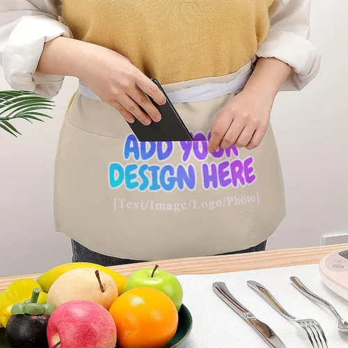 Vista 54 de AXKEUDO Delantal personalizado con bolsillos, delantales de cintura para camarera para cocinar en casa, restaurante, servir trabajo
