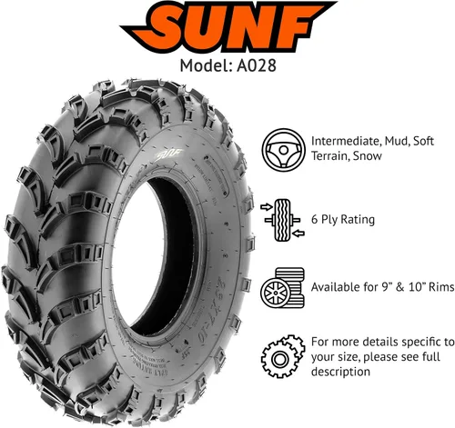 Vista 2 de SunF 22x12-9 ATV UTV Neumático 22x12x9 Barro Tubeless 6 PR A028-1 - Par de 2