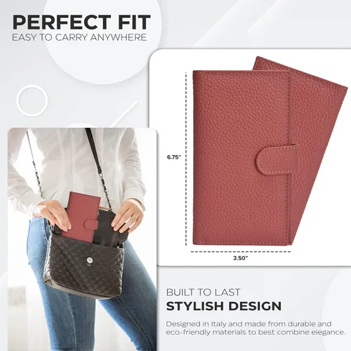 Vista 4 de Carteras de cuero con RFID y bolsillo de chequera para mujer, soporte duplicado de cheques tarjetas y bolígrafos