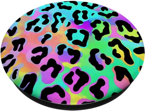Vista 2 de Estampado de leopardo en verde, cian, rosa, azul, amarillo, naranja, AEHP433 PopSockets PopGrip: agarre intercambiable para teléfonos y tabletas