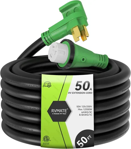 Vista 11 de RVMATE Cable de extensión de alimentación con cerradura para RV/generador de 50 amperios y 25 pies, mango de fácil enchufe, 14-50P a SS 2-50R