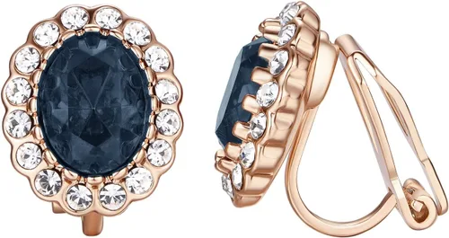 Vista 32 de Yoursfs Austria - Aretes de clip de cristal para mujer, chapados en oro de 18 quilates, joyería de moda con halo de circonita cúbica, aretes sin