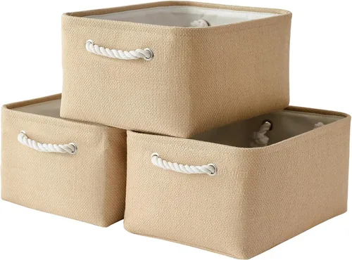 Vista 13 de TheWarmHome Contenedores de almacenamiento para estantes, tamaño mediano, 3 unidades, 13.8 pulgadas de largo x 9.8 pulgadas de ancho x 6.7 pulgadas