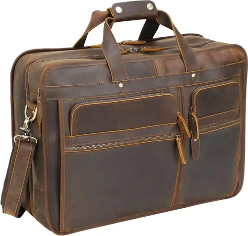 Vista 9 de Polare - Maletín de cuero de grano completo de 18.5 pulgadas para computadora portátil, bolsa de mensajero para hombres, grande para portátiles